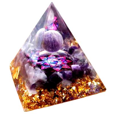 S.fields.inc Crystal Pyramid with Orgonite, Purple Power Stone, and Quartz, 6x6cm (Lotus)