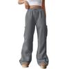Women's Casual Fashion Solid Color Elastic Waist Drawstring Pocket Wide-Leg Straight-Cut Joggers