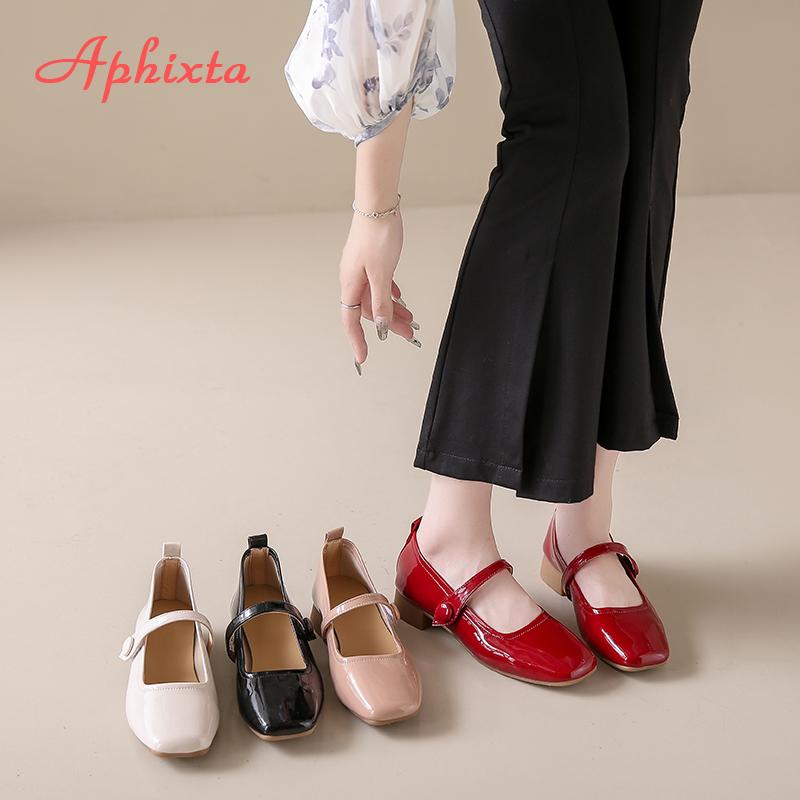 Fashion Aphixta Patent Leather Shallow Woman Shoes 2.5CM Low Heels Hook Loop Casual Shoes For Woman Elegant Pumps Soft Sole Ladies Shoes