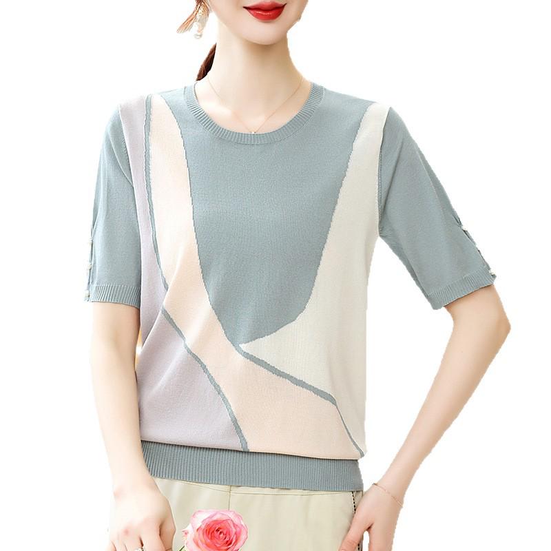 Women's Summer Knit Short-Sleeve Base Layer T-Shirt for Young Mothers & Middle-Aged Women