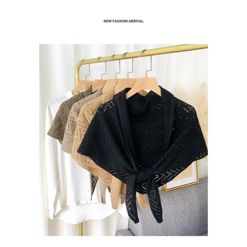Korean Japanese Style Solid Striped Hollow Large Triangle Scarf For Women