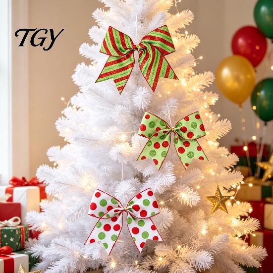 Reusable Seasonal Party Supplies 2Pcs Christmas Polka Dot Bow Decor, European Style Ribbon Ornament for Tree Topper Decorations Gift Box Wreath,