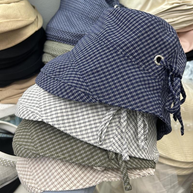 Spring and Summer New Plaid Temperament Fisherman Hat Children's Sunshade Sunscreen Versatile Basin Hat UV Protection Bucket Hat