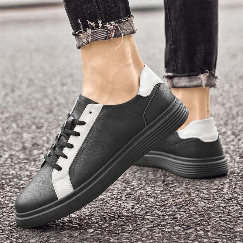 Men's Genuine Leather White Sports Shoes: Trendy, Breathable, Versatile British Casual Style.