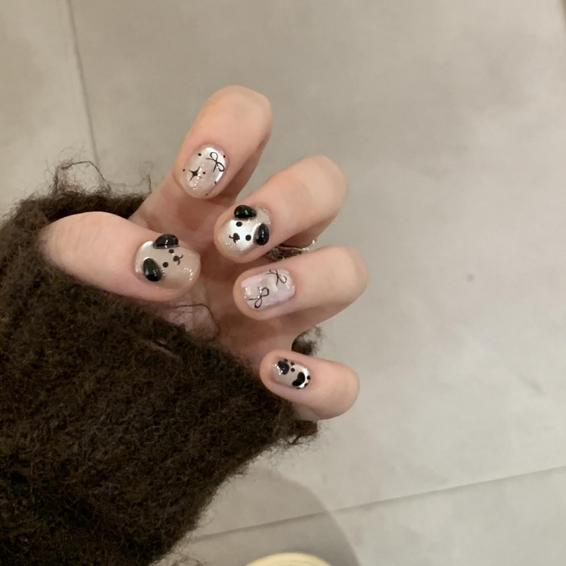 Hand painted dog pure desire wind handmade light chasing glass beads cat eye beanie nail pure handmade manicure wearing nail fake nail XS