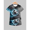 Boys' 3D Soccer Ball Print Casual Outfit - Short Sleeve T-Shirt & Shorts Set, Lightweight Polyester, Black & Blue Design