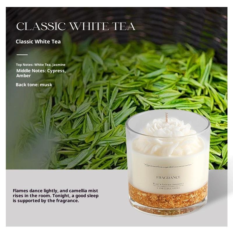 

Gilt Camellia Scented Candle Soybean Wax Bedroom Fragrance Ornament 400g