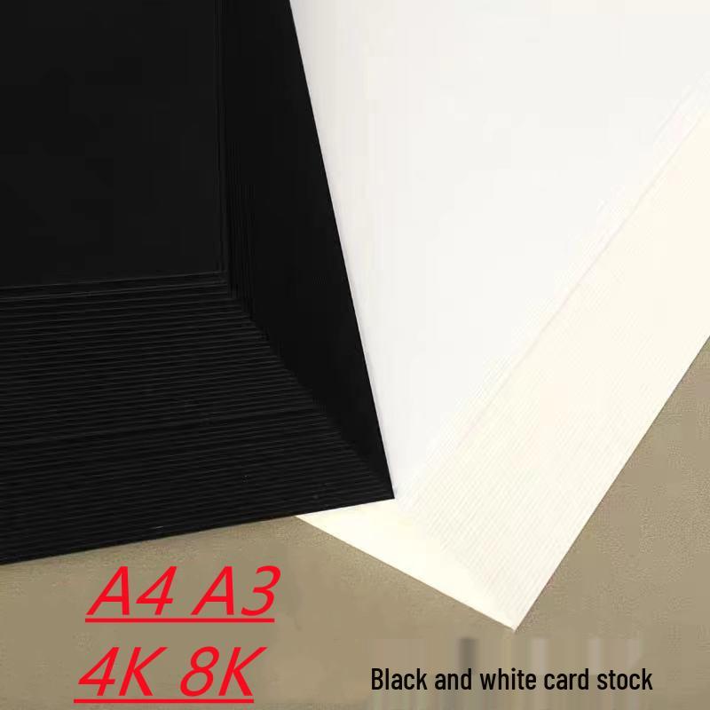 Black and White Thick Cardstock for Drawing and Crafts, A3/A4 Sizes, Includes 4K/8K Variants.