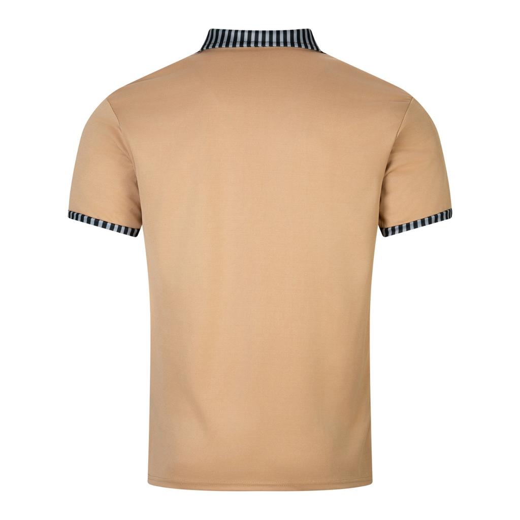 New men's casual POLO shirt pockets buttons long placket lapel striped matching colour splicing T-shirt tops