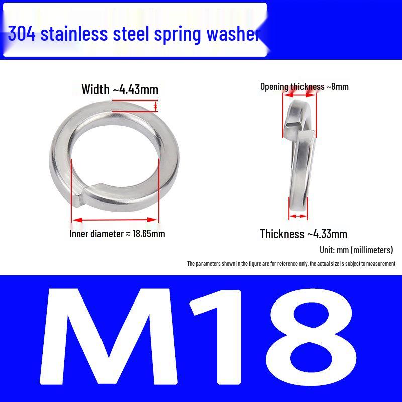 304 Stainless Steel Open Type Elastic Spring Washer, Spacer for M2, M3, M4, M6, M8, M14, M20, M24