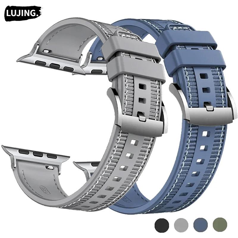 

Нейлоновый + силиконовый ремешок для Apple Watch Band Ultra 2, 49 мм, 45 мм, 44 мм, 42 мм, 40 мм, 41 мм, 38 мм, браслет-браслет, ремень IWatch Series 9, 8, 7, 6 SE, 5, 4, 3, 2, 1