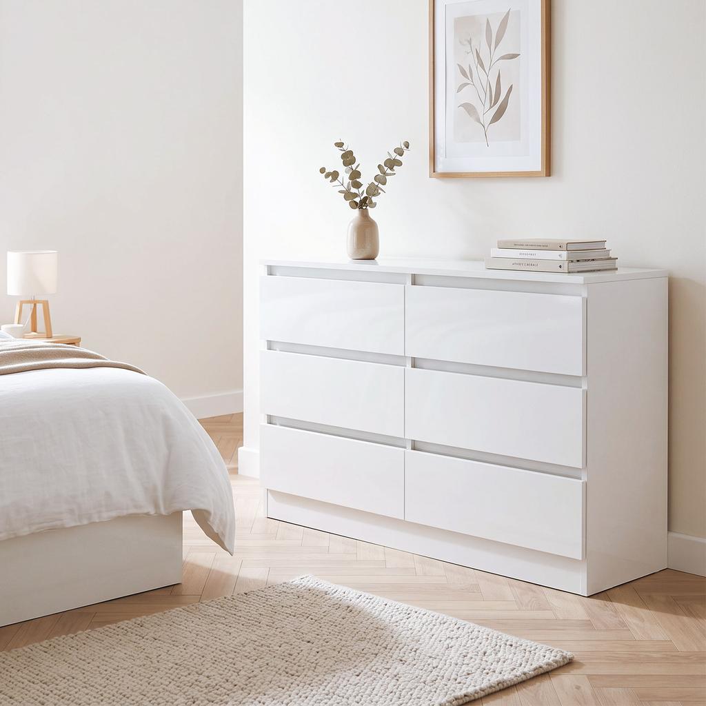6 Drawer Chest Of Drawers For Bedroom And Living Room 100x35x69 Cm White