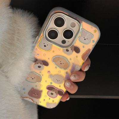 Gilt Puppy Head for IPhone17 Mobile Phone Case17Promax Laser16 Electroplating14 Fun