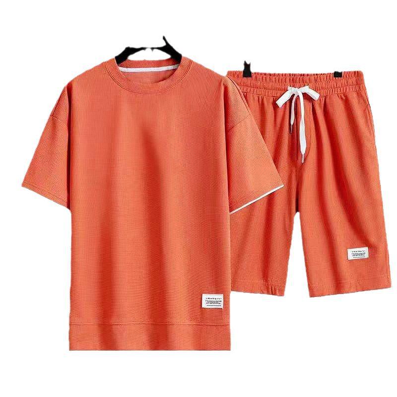 Men's Korean Style Summer Casual Waffle Knit 2-Piece Set: T-Shirt + Shorts