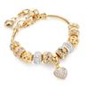 High Quality Gold Plated Crystal Rhinestone Lotus Flower Charm Bracelet Large Hole Beads Pink Flower Pendant Adjustable DIY