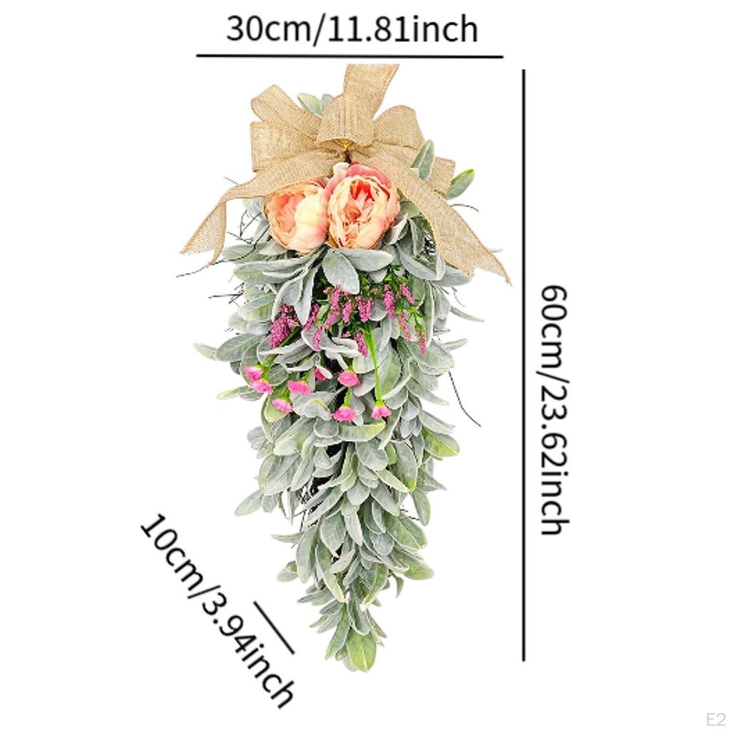 Teardrop Swag Artificial Flowers Floral Arrangement Hanging Decor Wreath for Front Door Holiday