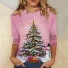 3/4 Sleeve Shirts For Women Print Christmas Tees Blouses Casual Plus Size Basic Tops Pullover