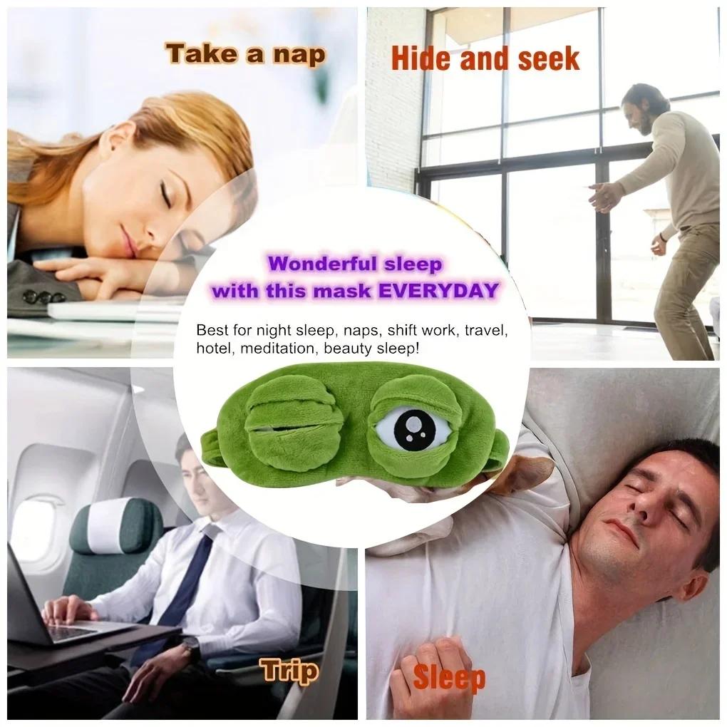 Maschera per dormire a forma di rana 3D Ombretto naturale per dormire Uomini Donne Cartone animato creativo Morbida Portatile Benda da viaggio Ufficio Cerotto per occhi