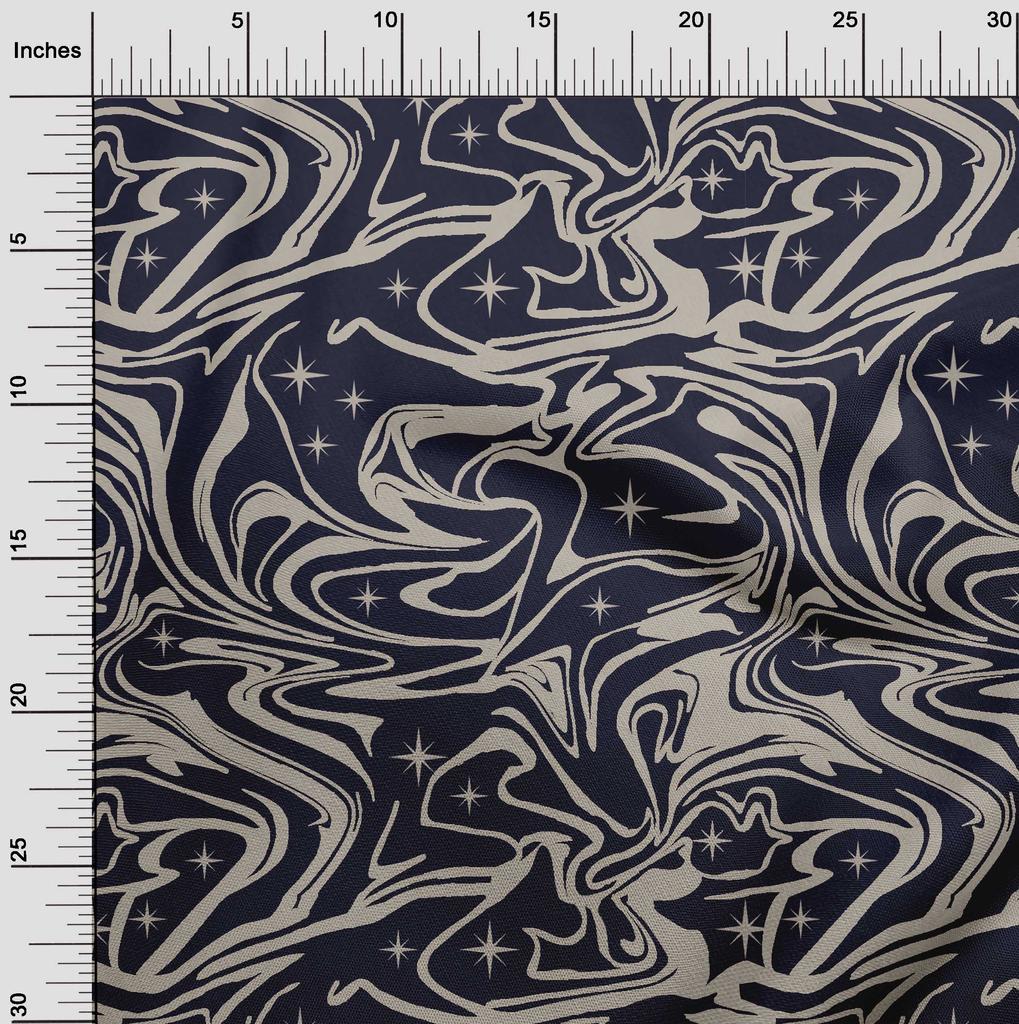 oneOone Cotton Flex Dark Blue Fabric Abstracts Sewing Material Print Fabric By The Yard 40 Inch