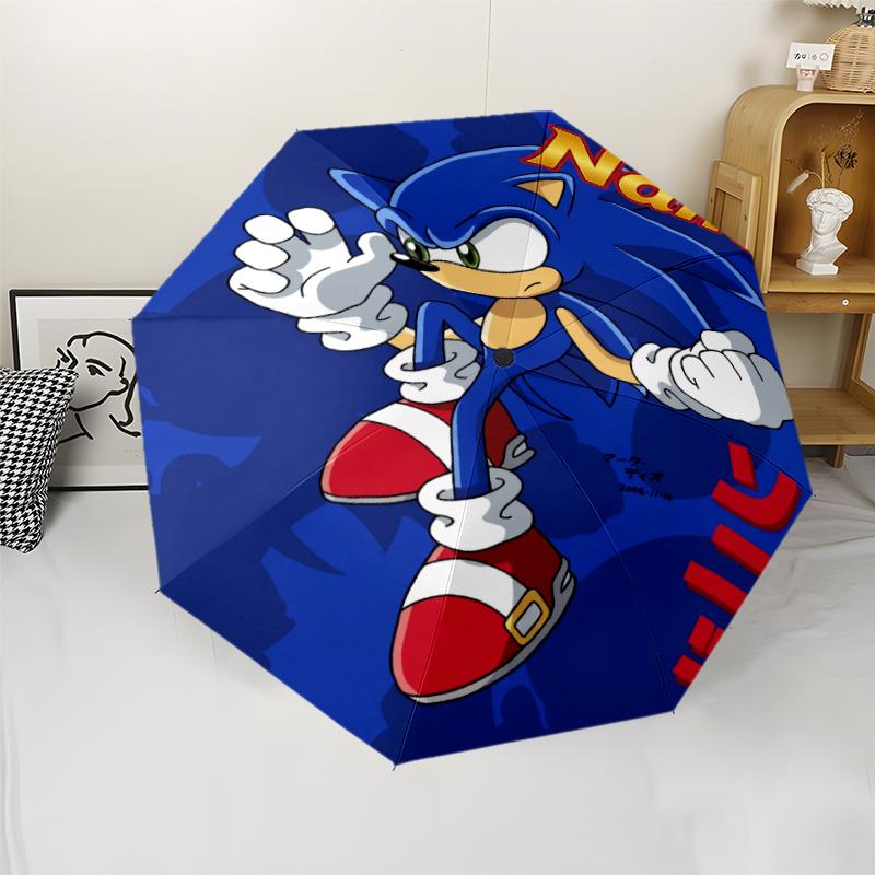 Custom Name Sonic Theme Automatic Umbrella, Lightweight & Portable, 8 Rib, Perfect for Outdoor Travel, Birthdays, Christmas, Gifts.