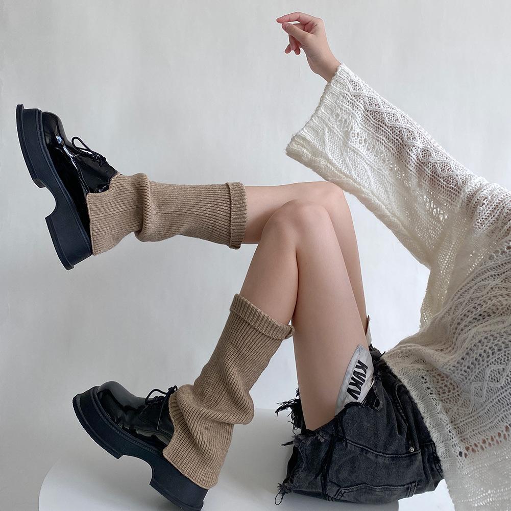 Wool Cashmere Women Leg Warmers Autumn Winter Warm Knitted Foot Cover Knee Socks Lolita Girls Solid Color Leg Warmer Stockings