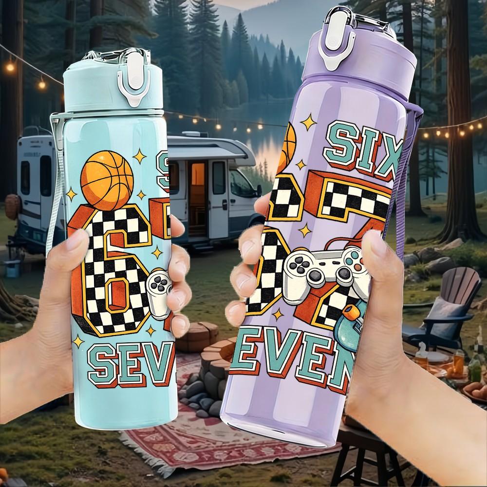 1PC Six Seven Basketball Theme Art 750ml Color Plastic Sports Water Bottle Leakproof Flip Straw Lid Suitable for Sports Office Home Use