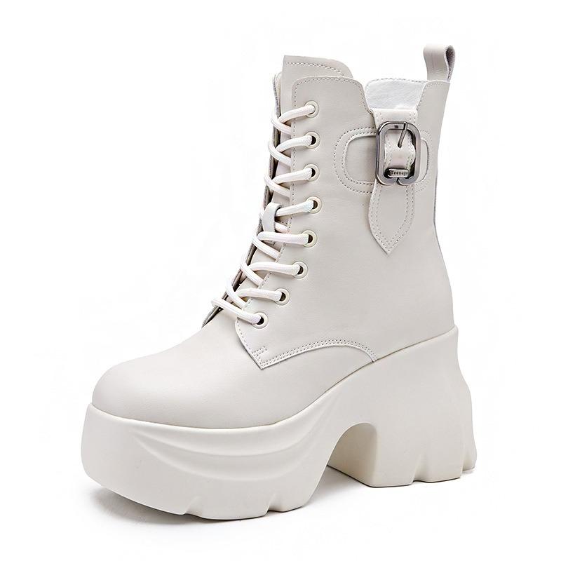 thick-soled Martin boots short leather boots women's new high-heeled Chelsea boots short boots spring and autumn single boots