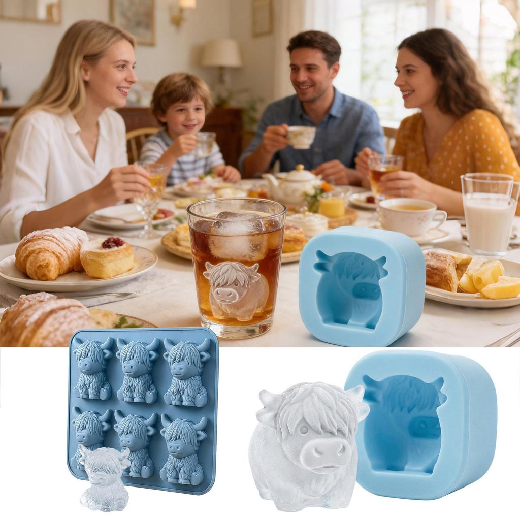 Mini Highland Cow Shape Silicone Ice Molds 6 Cavity Easy Release Ice C Ube Maker For Whiskey Cocktails Bourbon Tequila Vodka