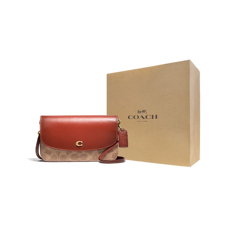 Coach Hayden 20 Classic Monogram Flap Canvas And Leather Crossbody Bag Small Women bags Brass Brown Rust C5362-B4NQ4