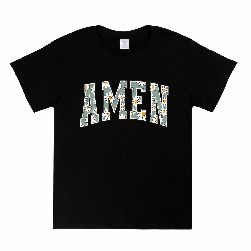 Pure cotton woUnisexs religious Tshirt retro daisy pattern letter printed short sleeved Tshirt faith inspirational daily shirt