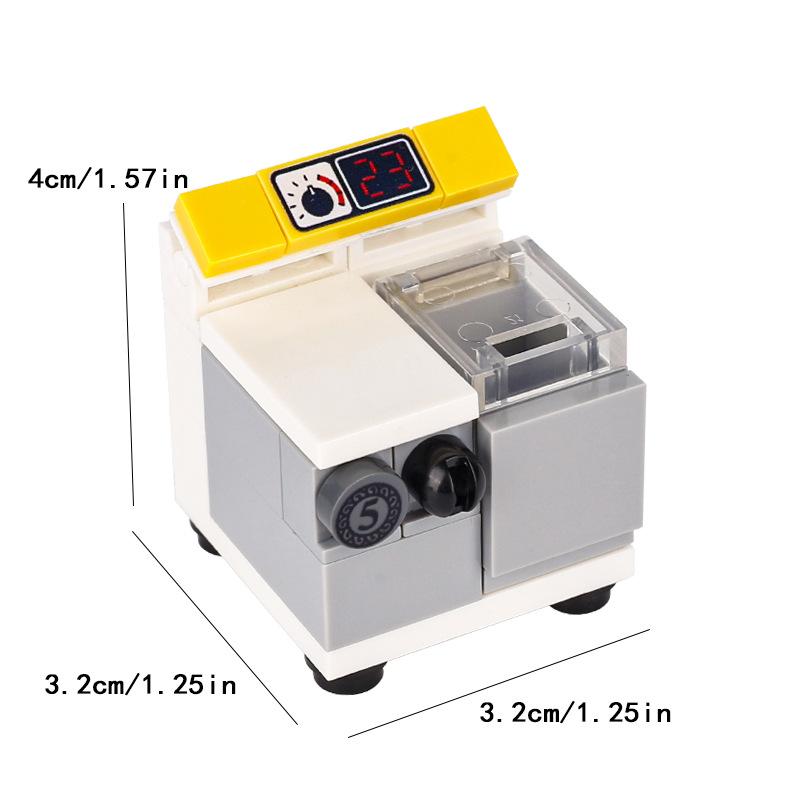 Kitchen Furniture Washing Machine Trash Can Pet Dog Figure Scene Accessories Small Particle Building Block Educational Toy