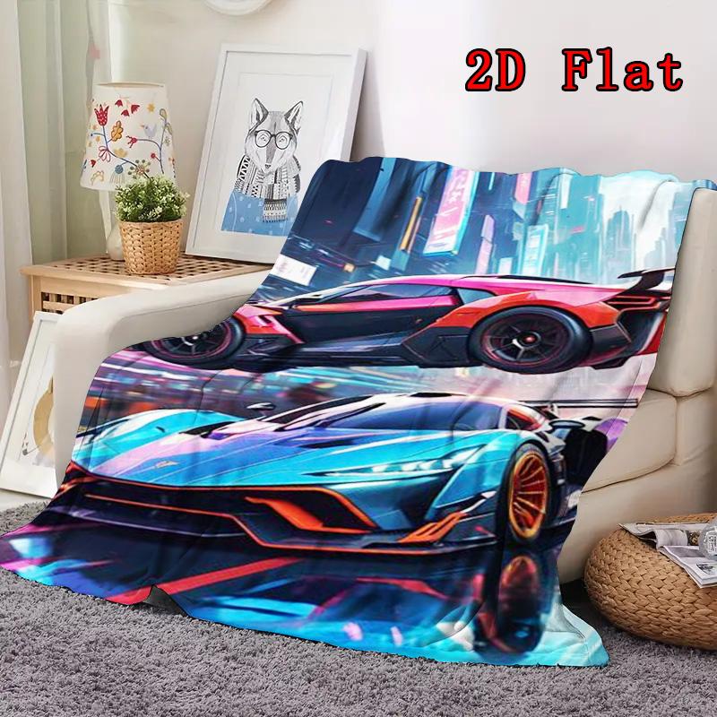 City Sports Car 2D Flat Pattern Flannel Blanket High quality All Seasons Warmth and Comfort Perfect for Christmas Gifts.MMT0918135