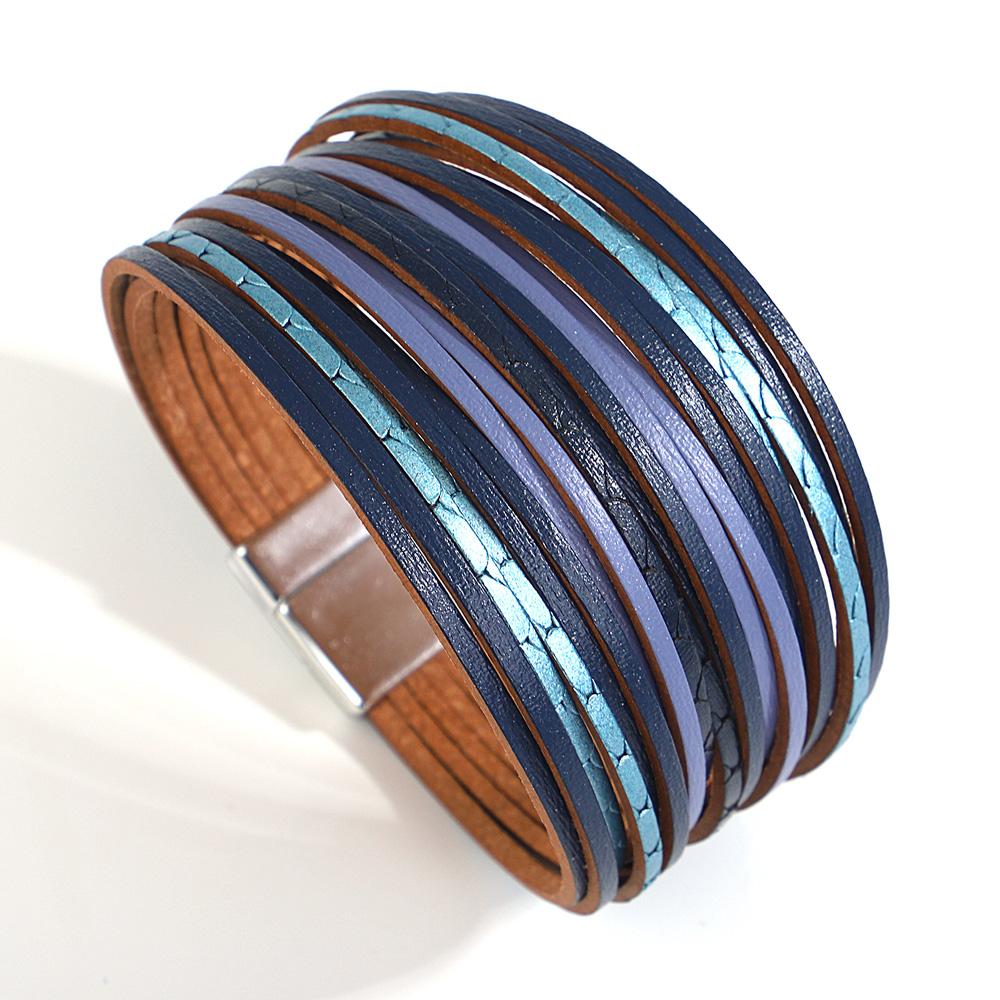 Bracelet Tendance Coloré en Cuir pour Femmes Hommes Boho Multicouche Bandes Fines Wrap Large Jonc Bracelets Bijoux de Fête Cadeaux