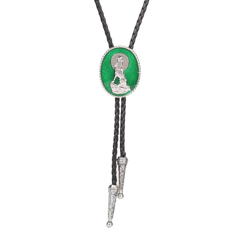Metal Wolf Bolo Tie Wolf Necktie for Shirt Jeans Western Necklace Braided Shoestring Necktie Bolo Tie
