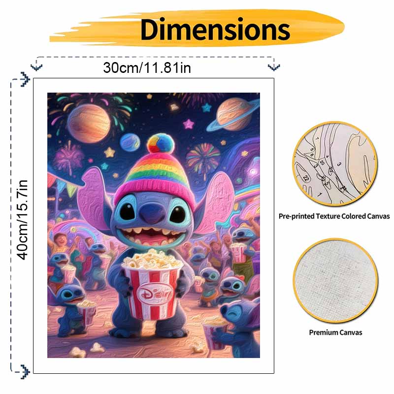 Disney Stitch Popcorn Night Oil Painting Hand Painting Coloring Painting Handmade Diy Home Decoration Gift