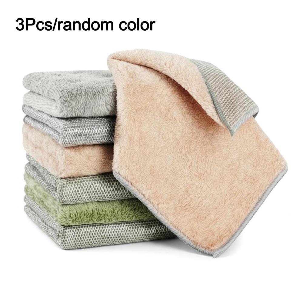 3Pcs Silver Thread Dish Rag Double Sided Pot Pan Scrubber Portable Dish Cloth Kitchen Supplies 3Pcs/random color