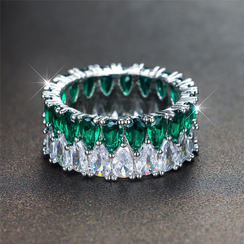 

Luxury Female Crystal Pink Green Zircon Stone Water Drop Engagement Ring Vintage Silver Color Wedding Jewelry For Women 7