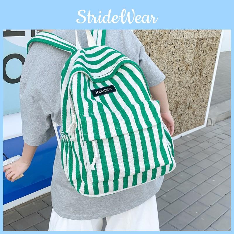 Striped Pattern Fashionable Student Canvas Backpack For Casual Use Daily
