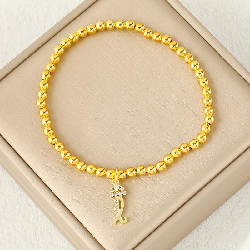 Fashion Round Bead 26 Crown Small Letter Bracelet Copper Plated Micro Inlaid Zircon High-end Jewelry