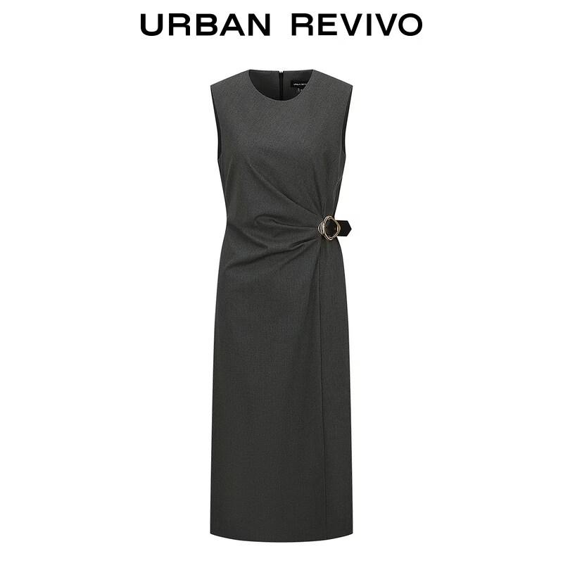 UR Women's Metal Buckle Pleated Sleeveless Dress