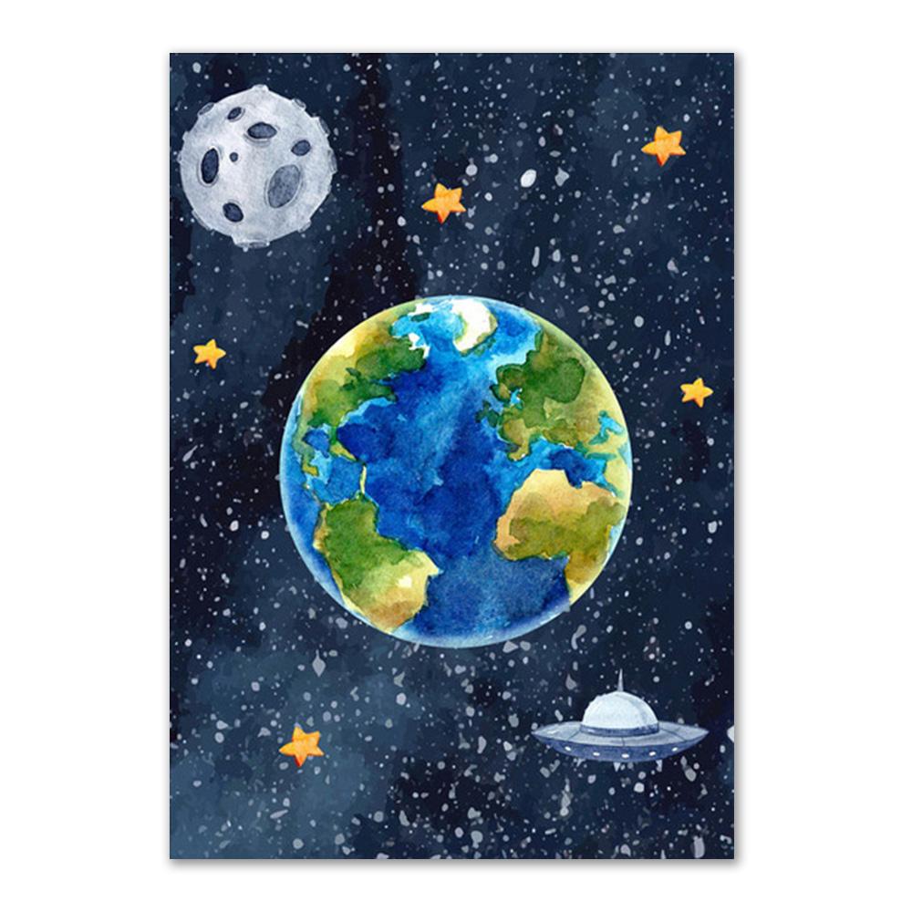 Custom Kids Name Wall Art Poster Print Space Rocket Astronaut Planet Nursery Canvas Painting Personalized Wall Art Painting Art