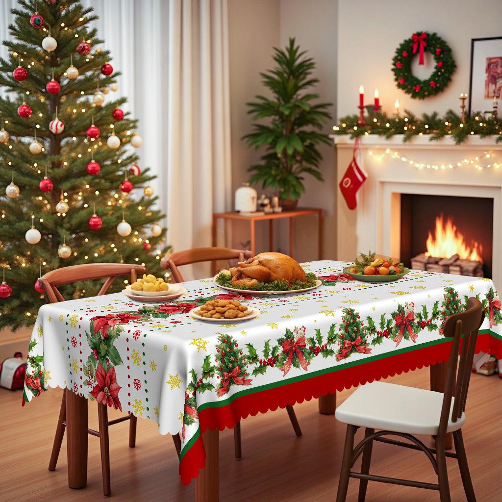 Weihnachtstischdecke, Weihnachtsbaum Rotes Band Wasserdichte Tischdecke, Runder Tisch Verfügbar, Esstisch Dekorationsabdeckung