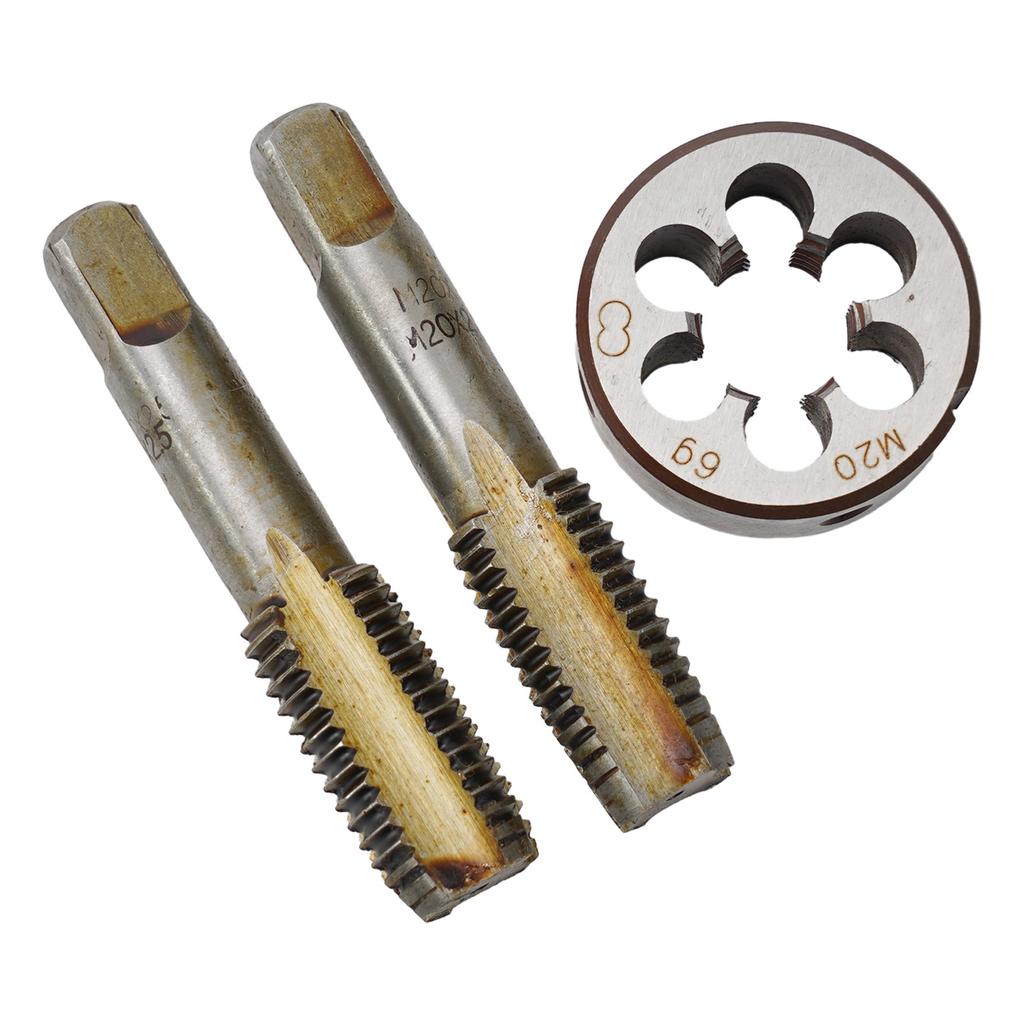 HSS M20 x 2,5 mm kuželový a zástrčkový závitník a M20 x 2,5 mm matricový metrický závit pravý