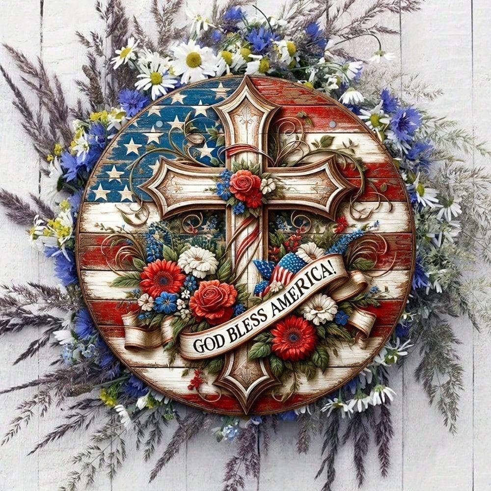 American Flag Metal Wall Art Decor, Patriotic Steel Poster for Home