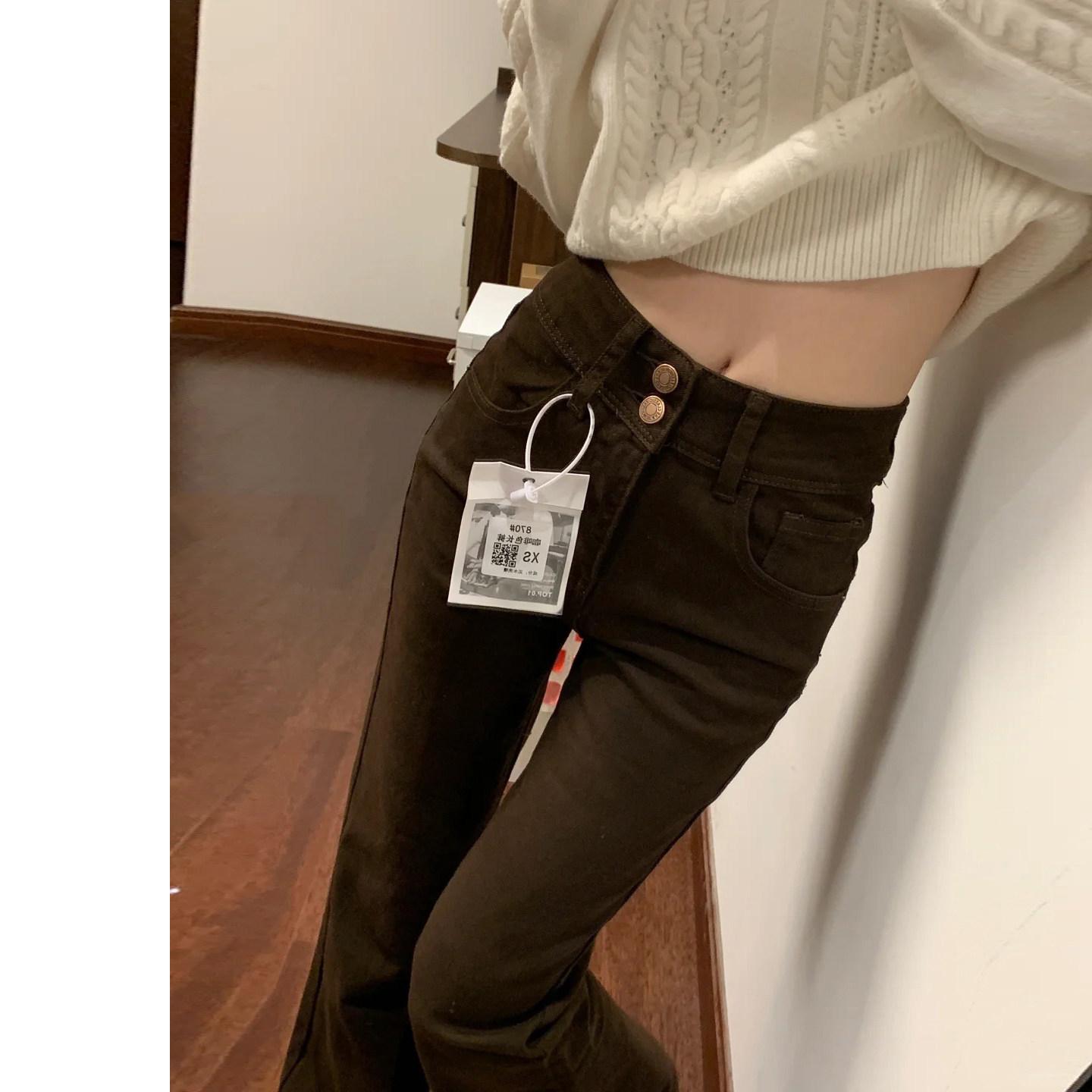 2026 Spring Blue-Gray High-Waisted Petite Micro-Flare Jeans for Women XL