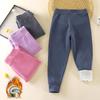 Children's Fluffy Warm Knee Pad Pants - Velvet Lined Winter Base Layer for Boys & Girls School Uniforms