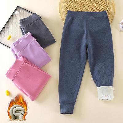 Children's Fluffy Warm Knee Pad Pants - Velvet Lined Winter Base Layer for Boys & Girls School Uniforms