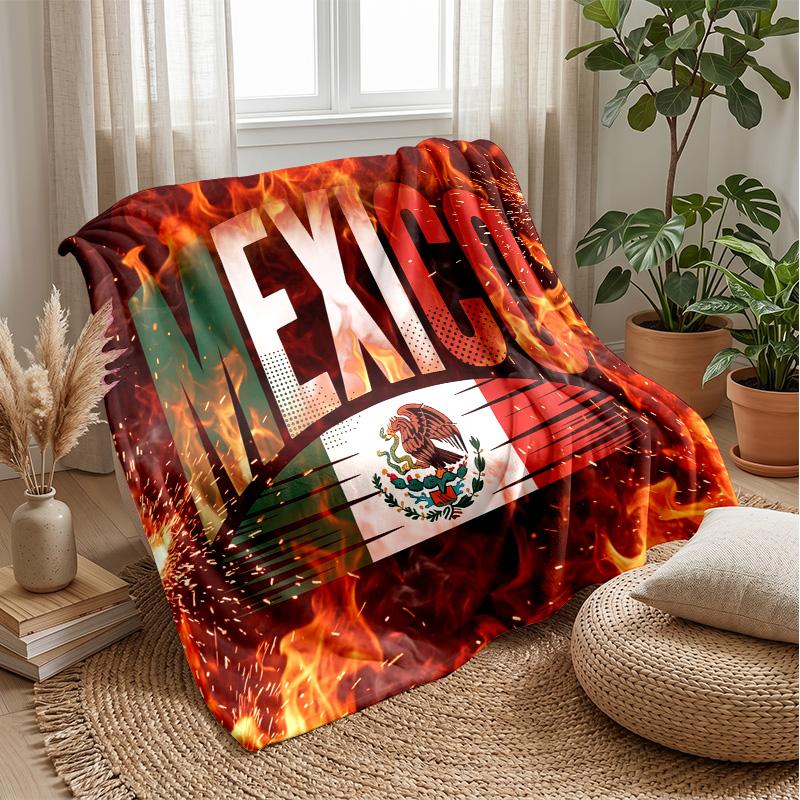 Mexico footbal Printed Flannel Blanket Skin Friendly Warm Decorative Throw for Indoor Couch Bed Daily Use