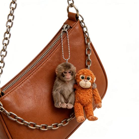 Monkey Keychain 2D Acrylic Cute Monkey Holding Plush Toy Hanging Pendant for Backpack Purse Car Keys Aceessory