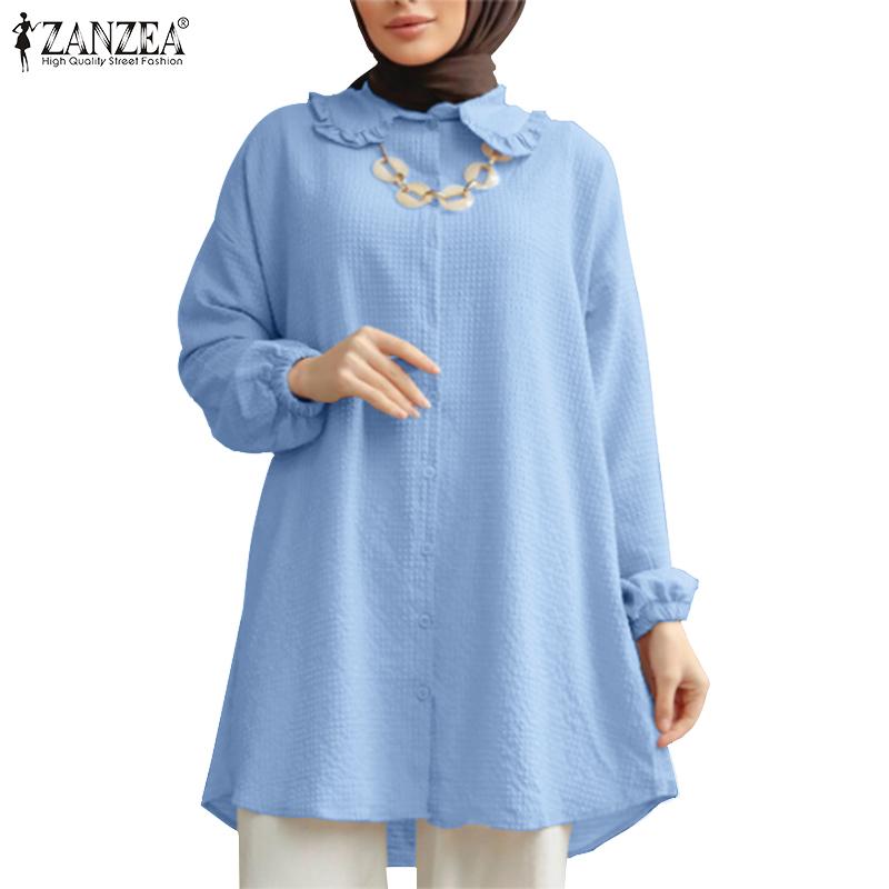 

ZANZEA Женская повседневная свободная блузка с отложным воротником и длинными рукавами S зелёный